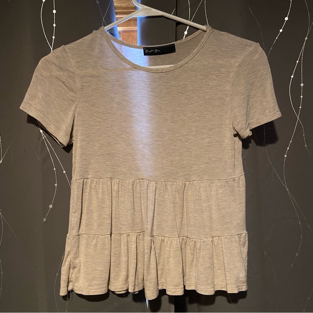 Tan ruffle top